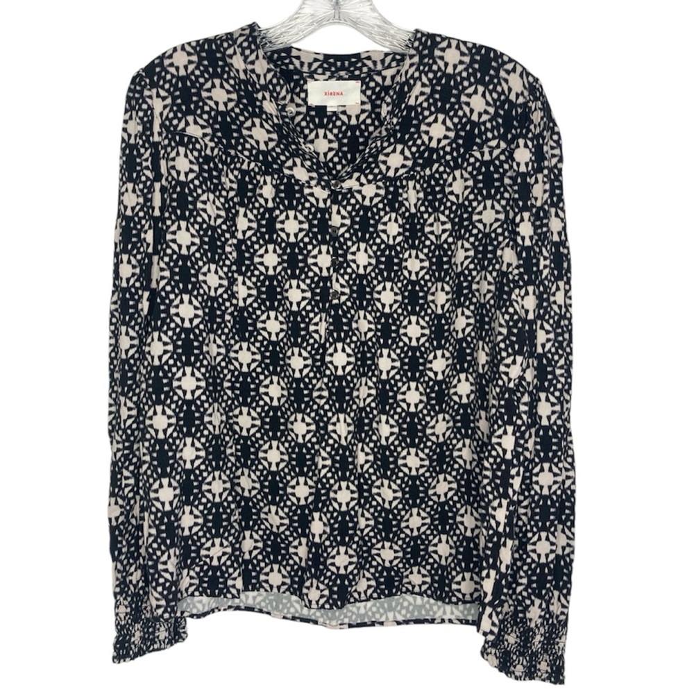 XIRENA Hannah Shirt Size Medium Octave Night Print Boho puff sleeve top blouse